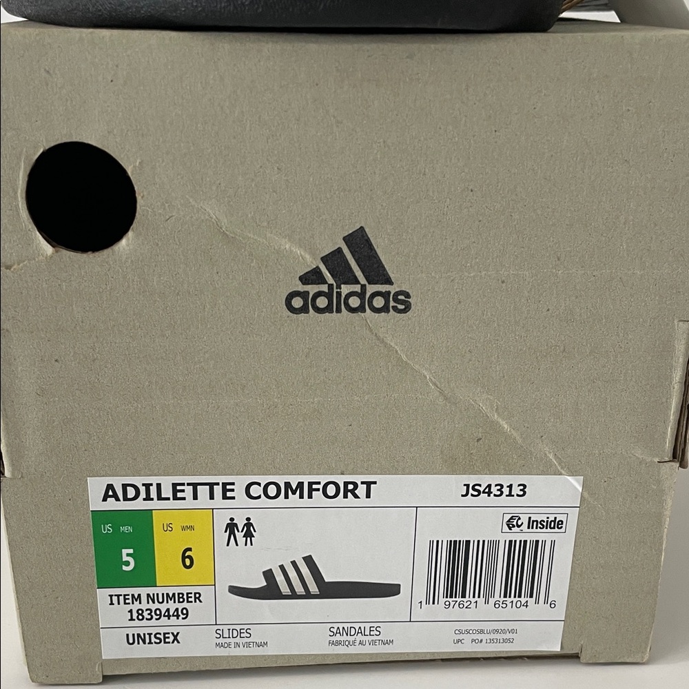 adidas Adeletti Size Men 5 /Women 6 Comfort Slide Sandals, Black & White / Z5 - Picture 3 of 6